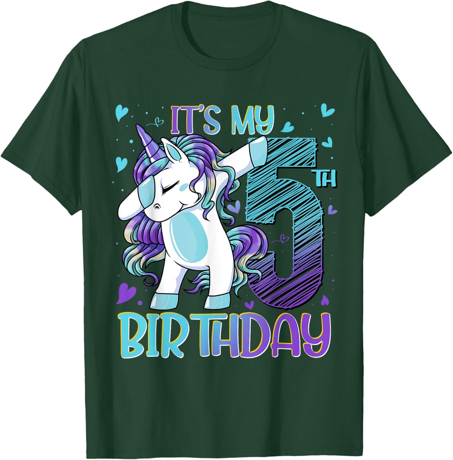 5 Year Old Unicorn Dabbing 5th Birthday Girl Unicorn Party T-Shirt - T-Shirt | Forest