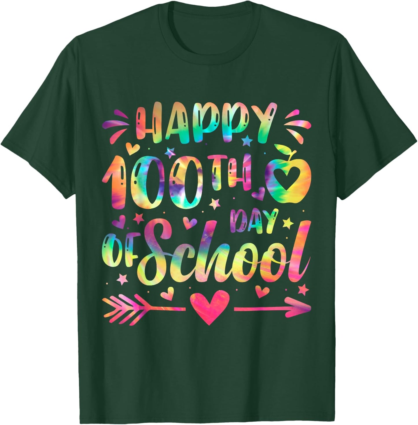 Happy 100th Day Of School Tie Dye Rainbow 100 Days Smarter T-Shirt - T-Shirt | Forest