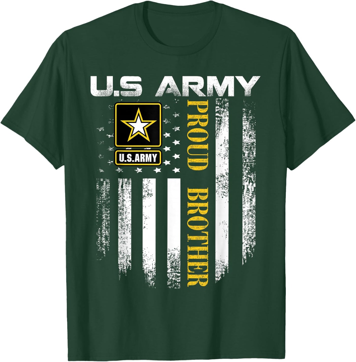 Vintage U.S. Army Proud Brother with American Flag Gift T-Shirt - T-Shirt | Forest
