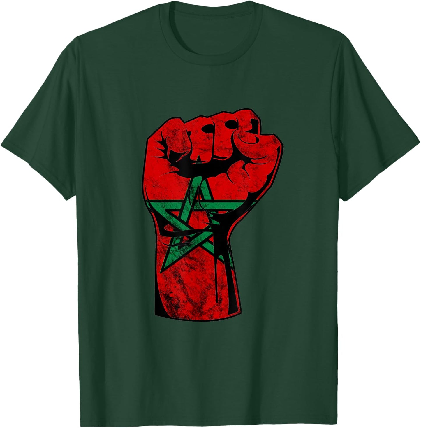 Morocco Handfist Moroccan Pride Moroccan Flag Moroccan Roots T-Shirt - T-Shirt | Forest