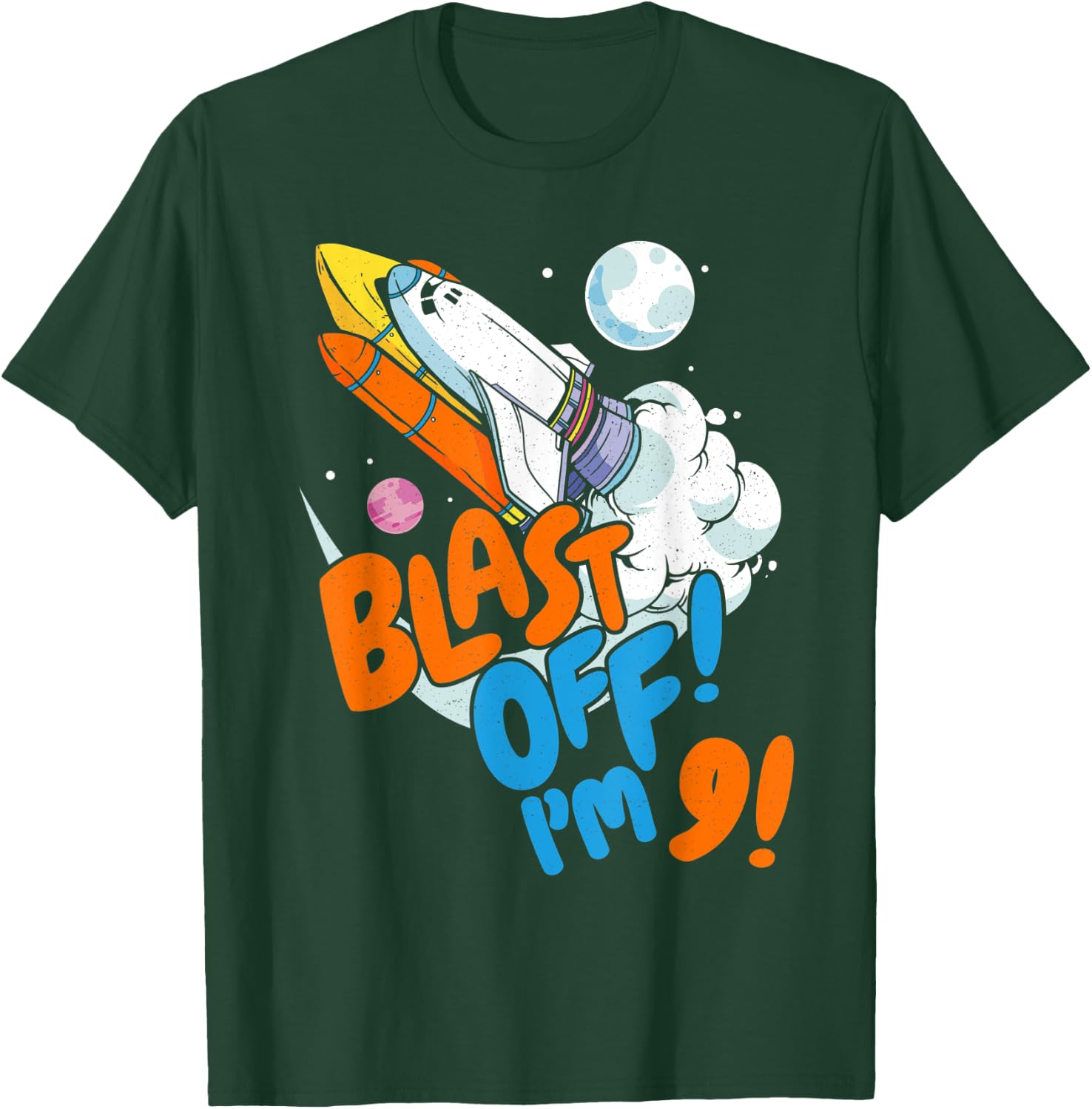 Blast Off I'm 9! Kids 9th Birthday Outer Space Rocket Ship T-Shirt - T-Shirt | Forest