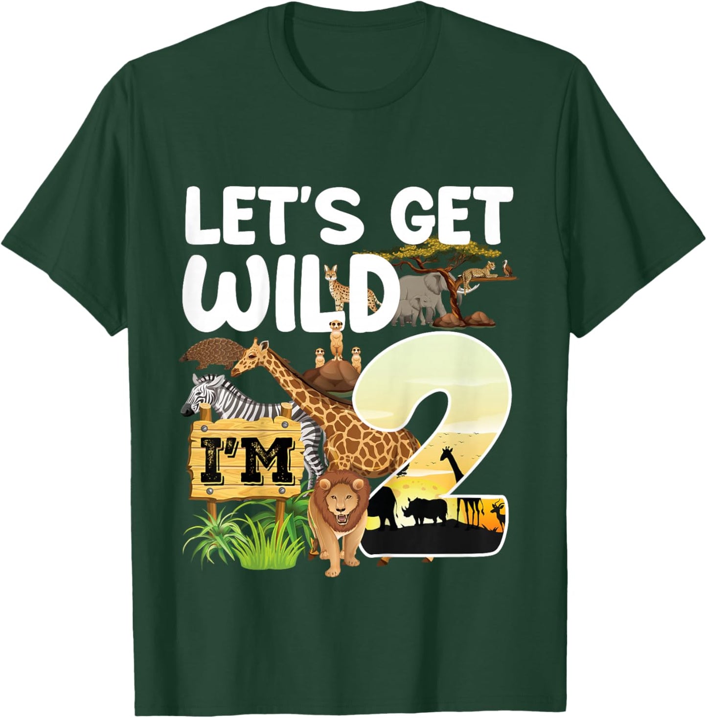 Kids 2 Year Old Zoo Birthday Safari Jungle Animal 2nd B-Day T-Shirt - T-Shirt | Forest
