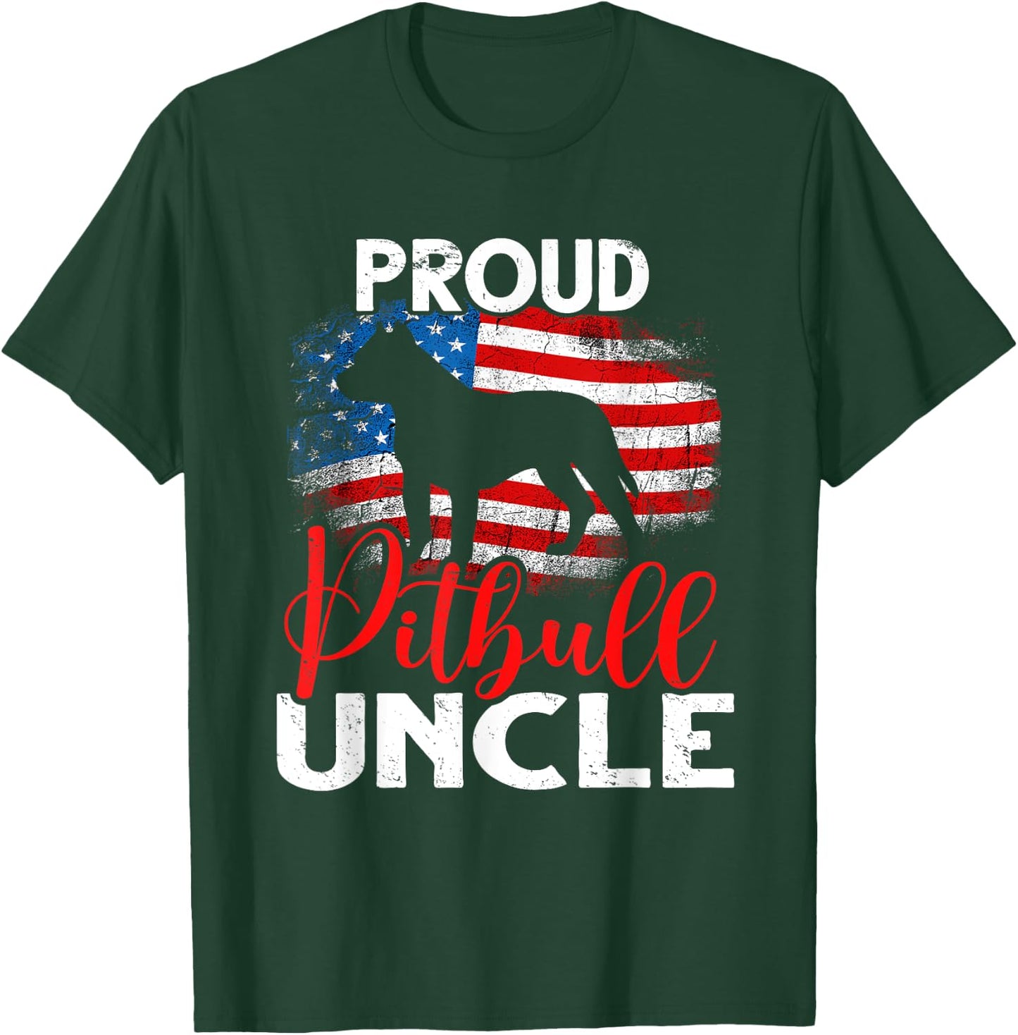 Vintage Proud Pitbull Dog Uncle American Flag Men T-Shirt - T-Shirt | Forest