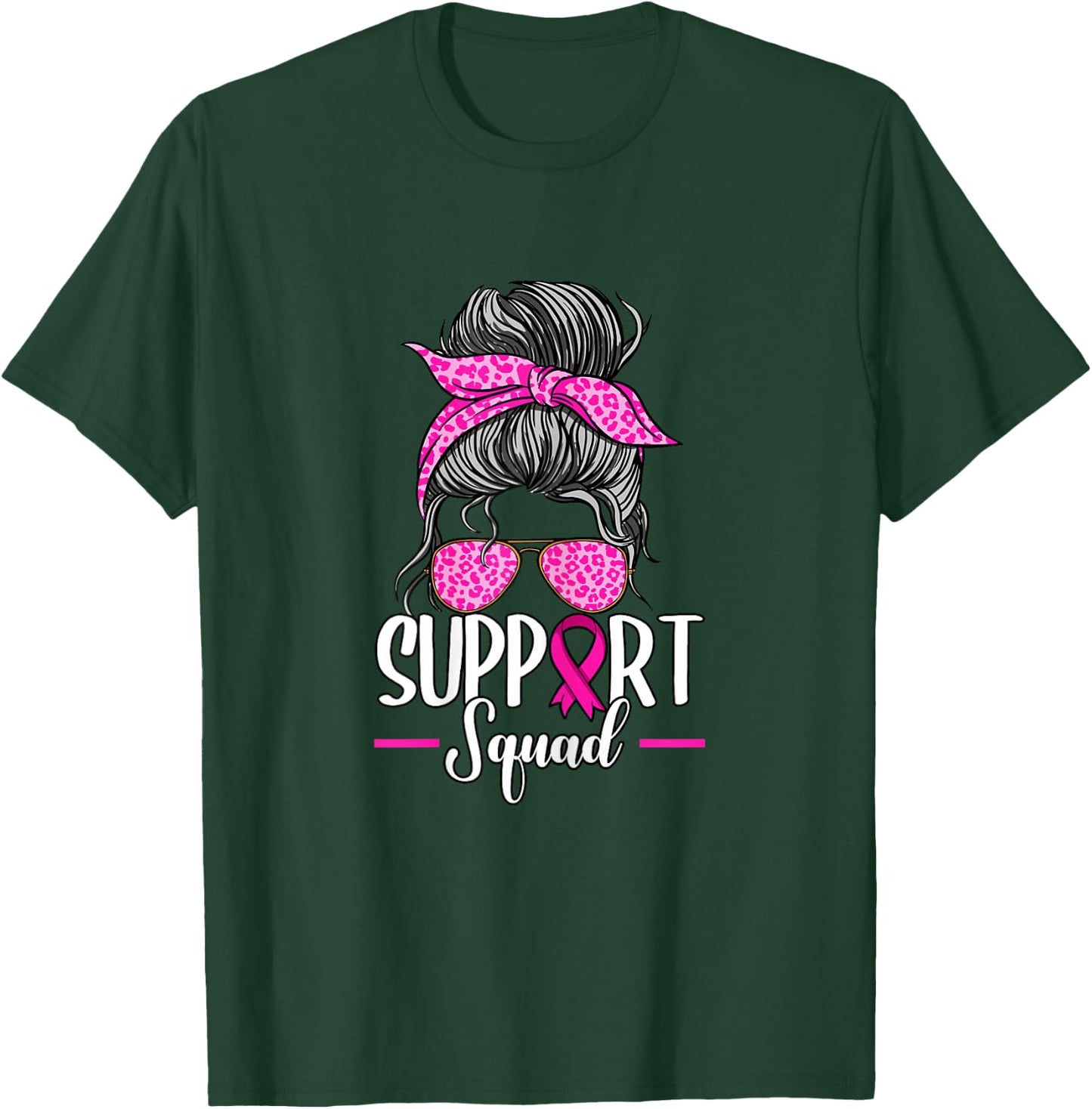 Support Squad Messy Bun Breast Cancer Awareness T-Shirt - T-Shirt | Forest