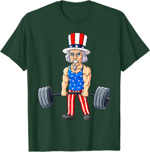 4th Of July Uncle Sam Weightlifting Funny Deadlift Fitness T-Shirt - T-Shirt | Forest