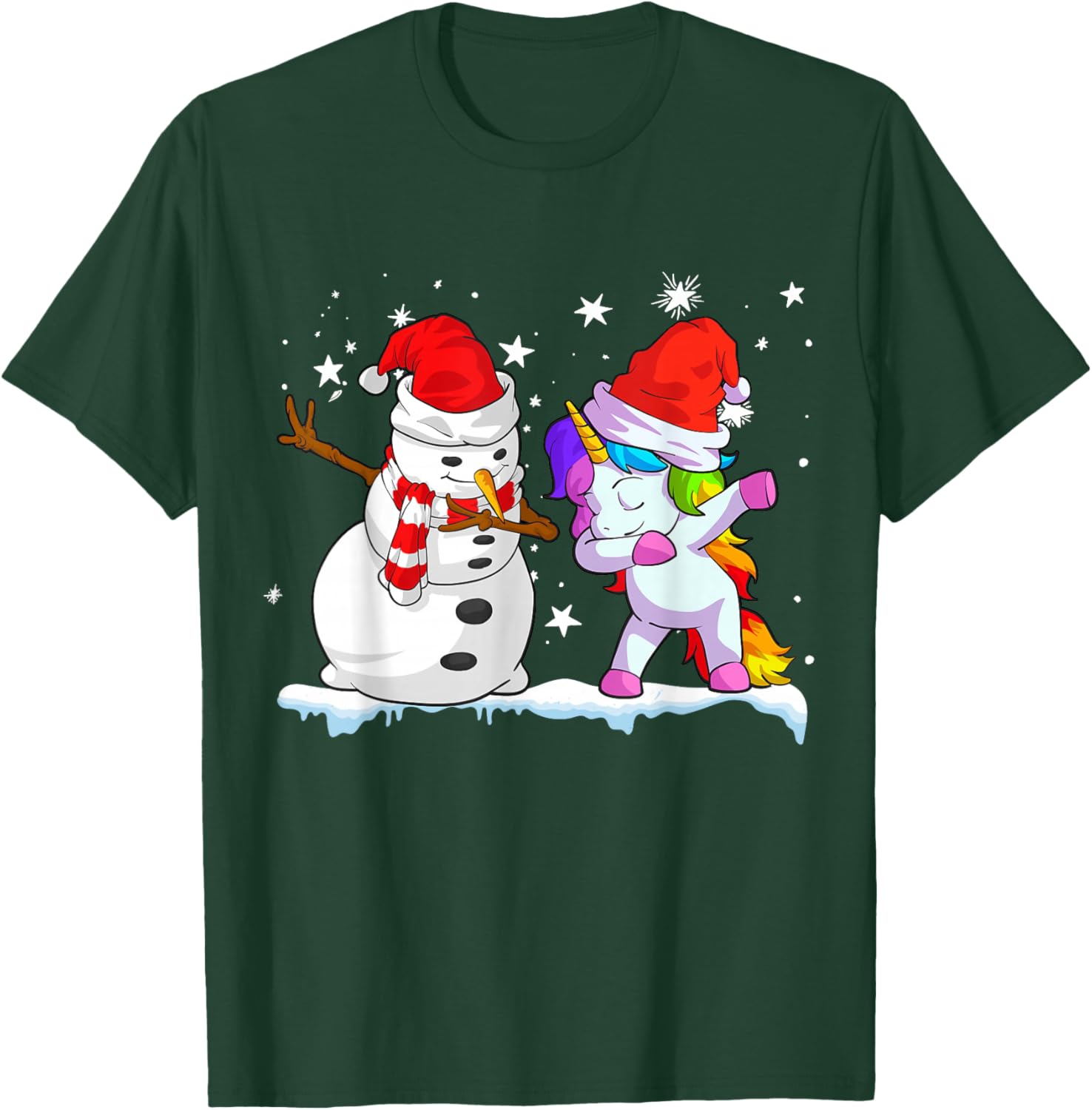 Unicorn Christmas Shirt Girls Women Santa Hat Snowman T-Shirt - T-Shirt | Forest
