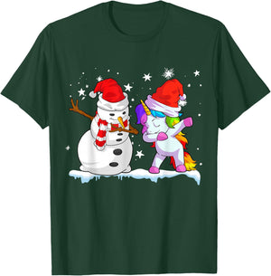 Unicorn Christmas Shirt Girls Women Santa Hat Snowman T-Shirt - T-Shirt | Forest