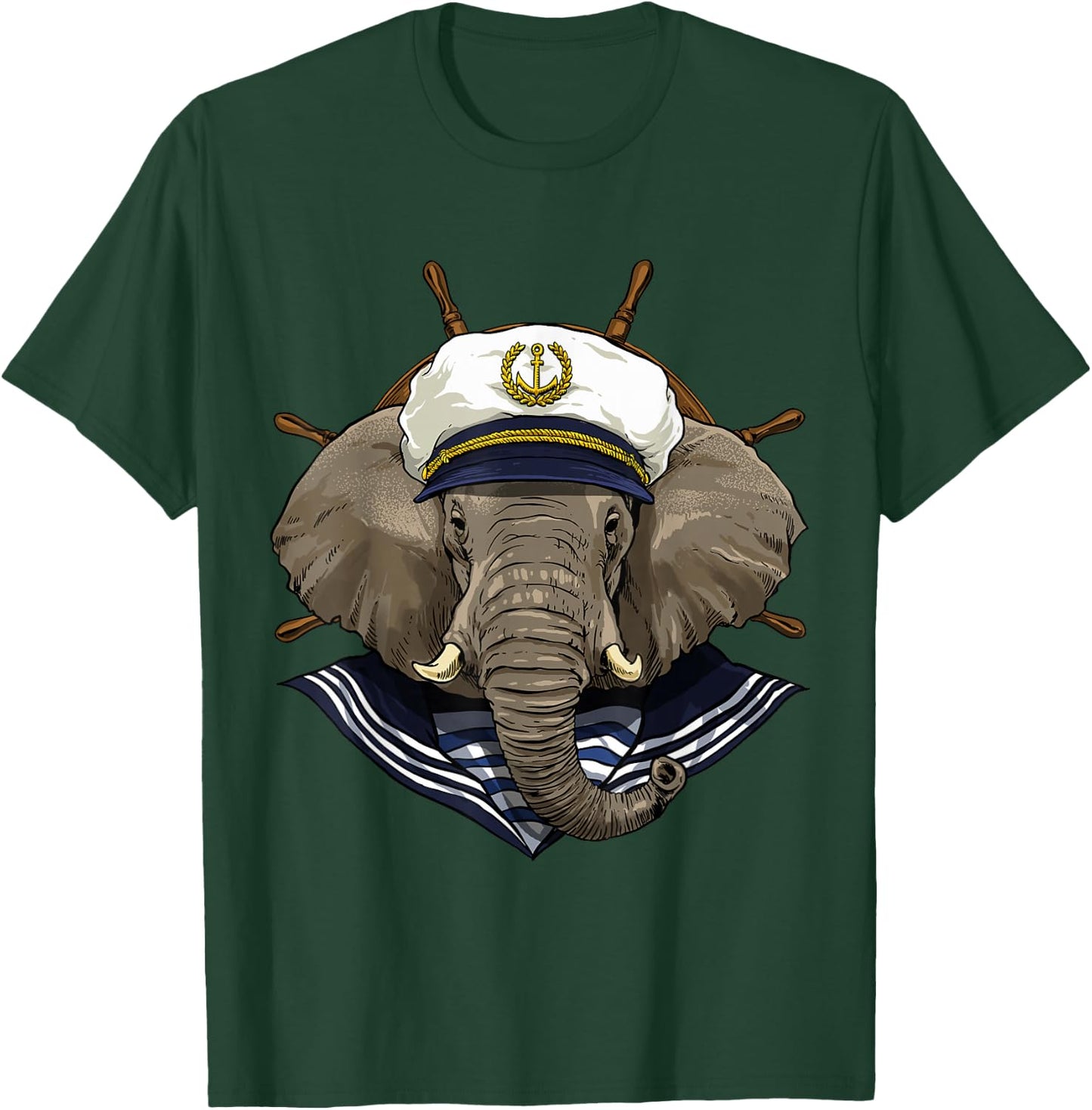 Elephant Sailor Boat Captain Wildlife Elephant Safari Animal T-Shirt - T-Shirt | Forest