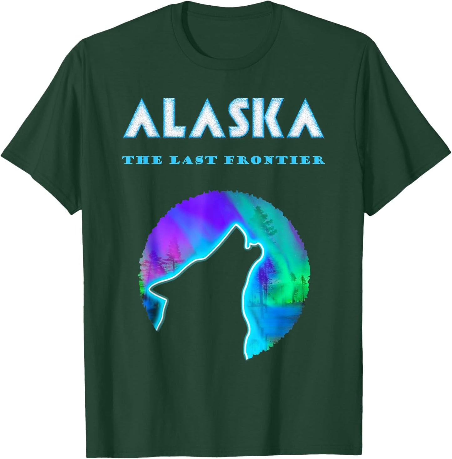 Cool Alaska Crawling Wild Wolf with Aurora Snow Scene T-Shirt - T-Shirt | Forest