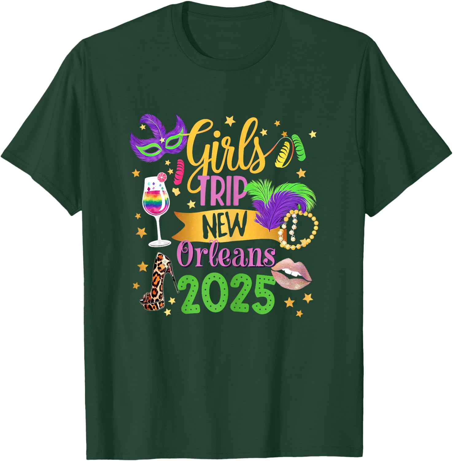 Girls Trip New Orleans 2025 Mardi Gras Mask Beads Family T-Shirt - T-Shirt | Forest