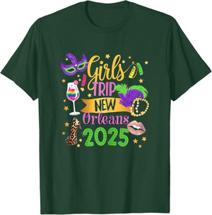 Girls Trip New Orleans 2025 Mardi Gras Mask Beads Family T-Shirt - T-Shirt | Forest