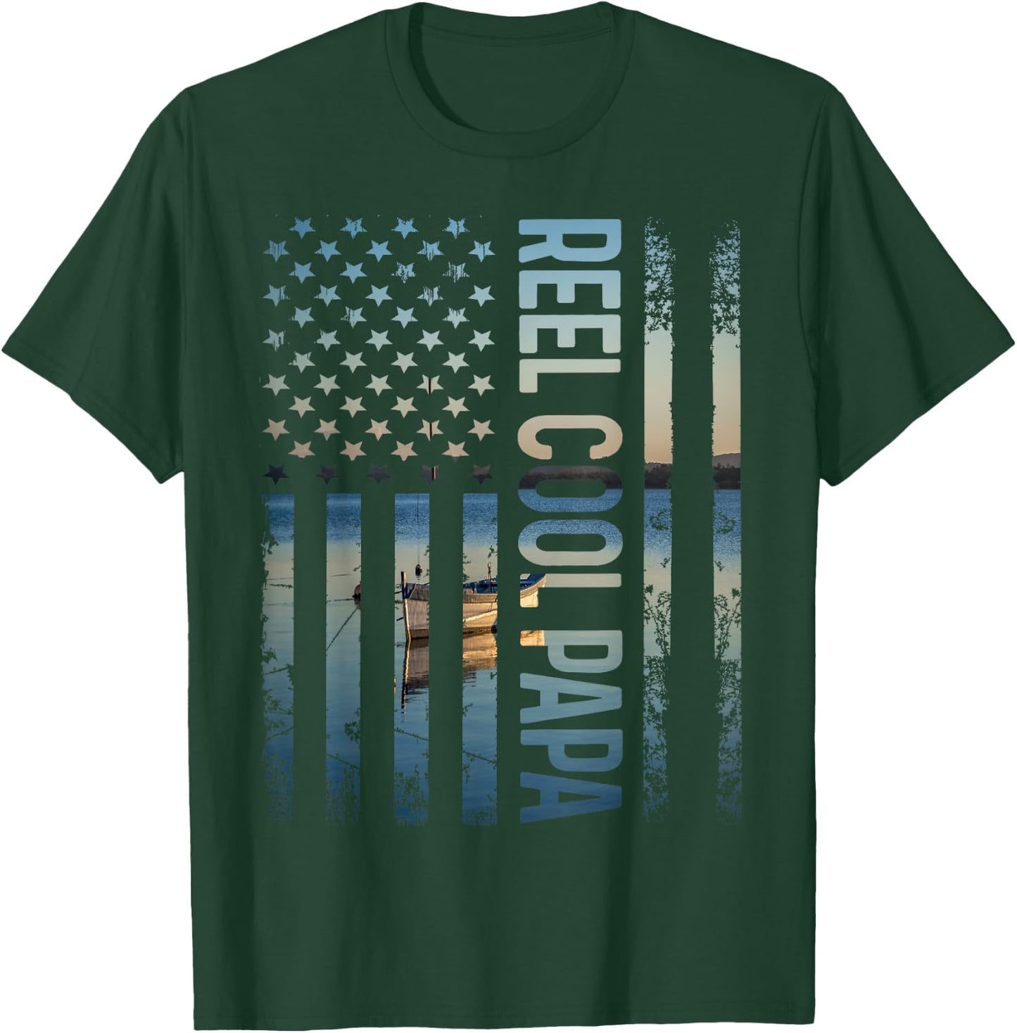 Retro Patriotic Reel Cool Dad For Best Papa Father's Day T-Shirt - T-Shirt | Forest