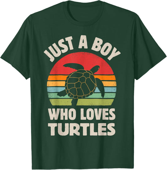 Turtle Just A Boy Who Loves Turtles Reptiles Retro Vintage T-Shirt - T-Shirt | Forest