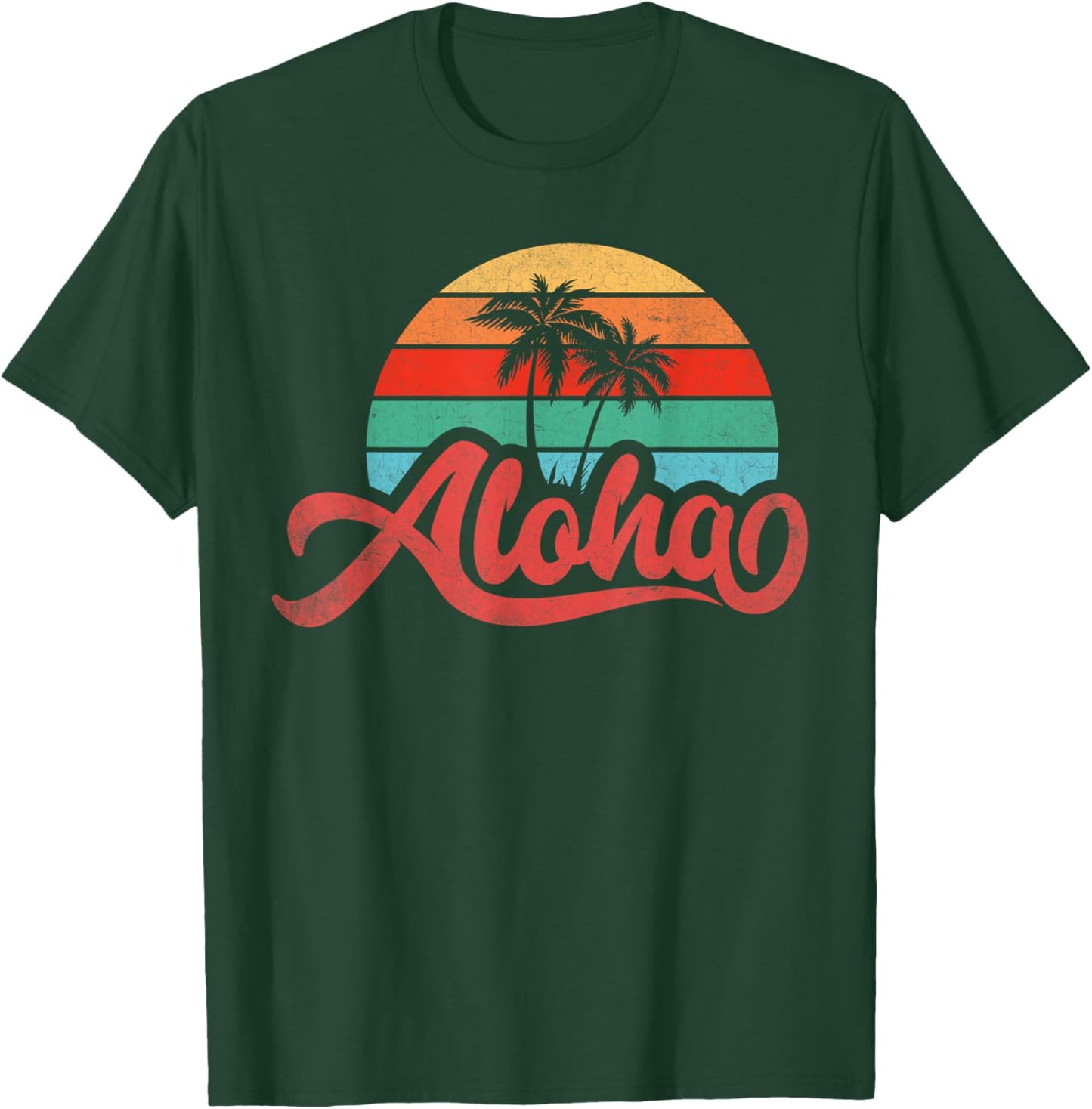 Aloha Hawaii Hawaiian Island Palm Beach Surfboard Vacation Women Girls Kids T-Shirt - T-Shirt | Forest