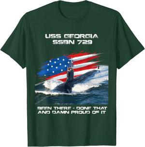 USS Georgia SSBN-729 American Flag Submarine Veteran Xmas T-Shirt - T-Shirt | Forest