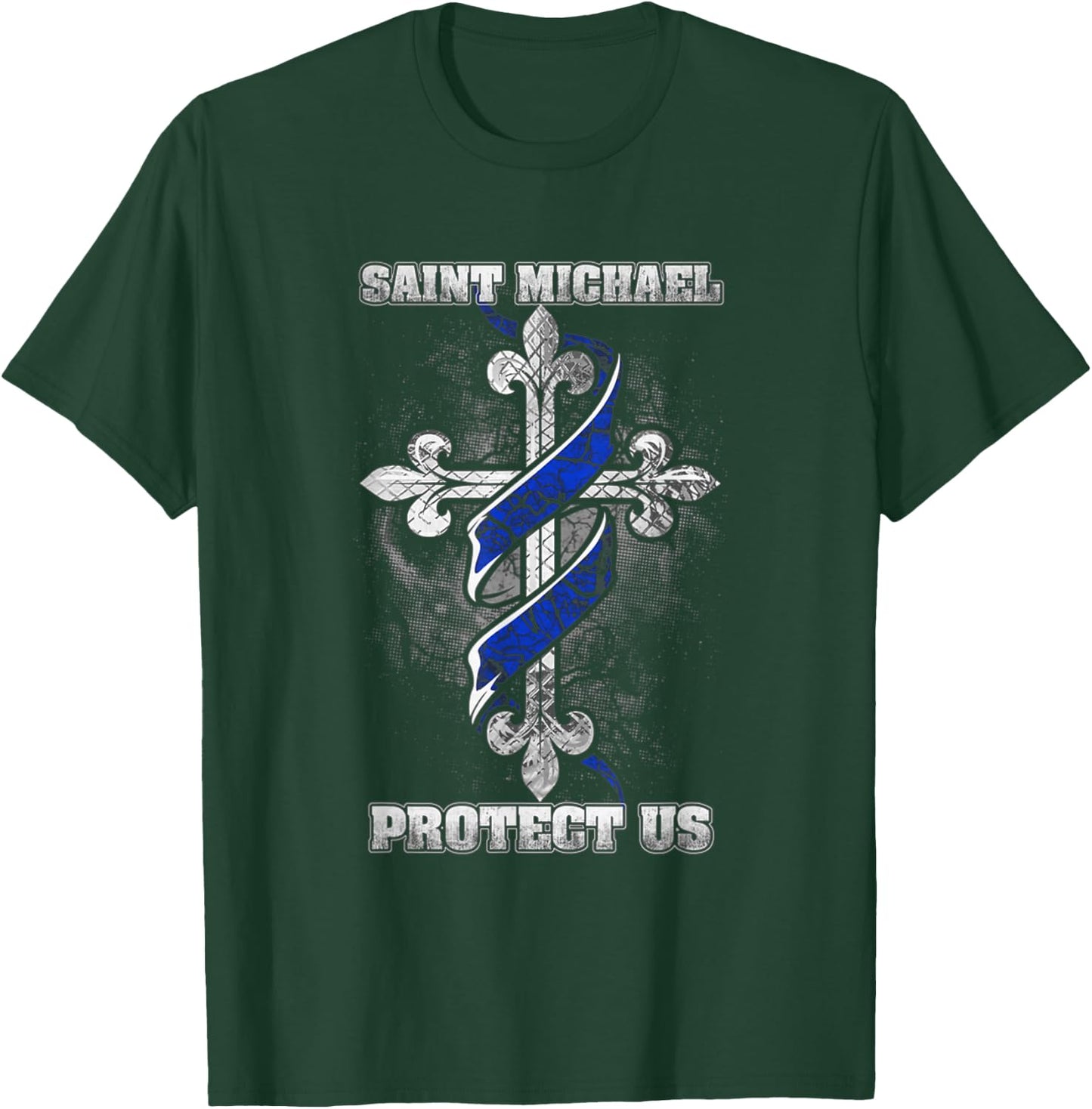 Thin Blue Line St. Michael Protect Us T-Shirt - T-Shirt | Forest