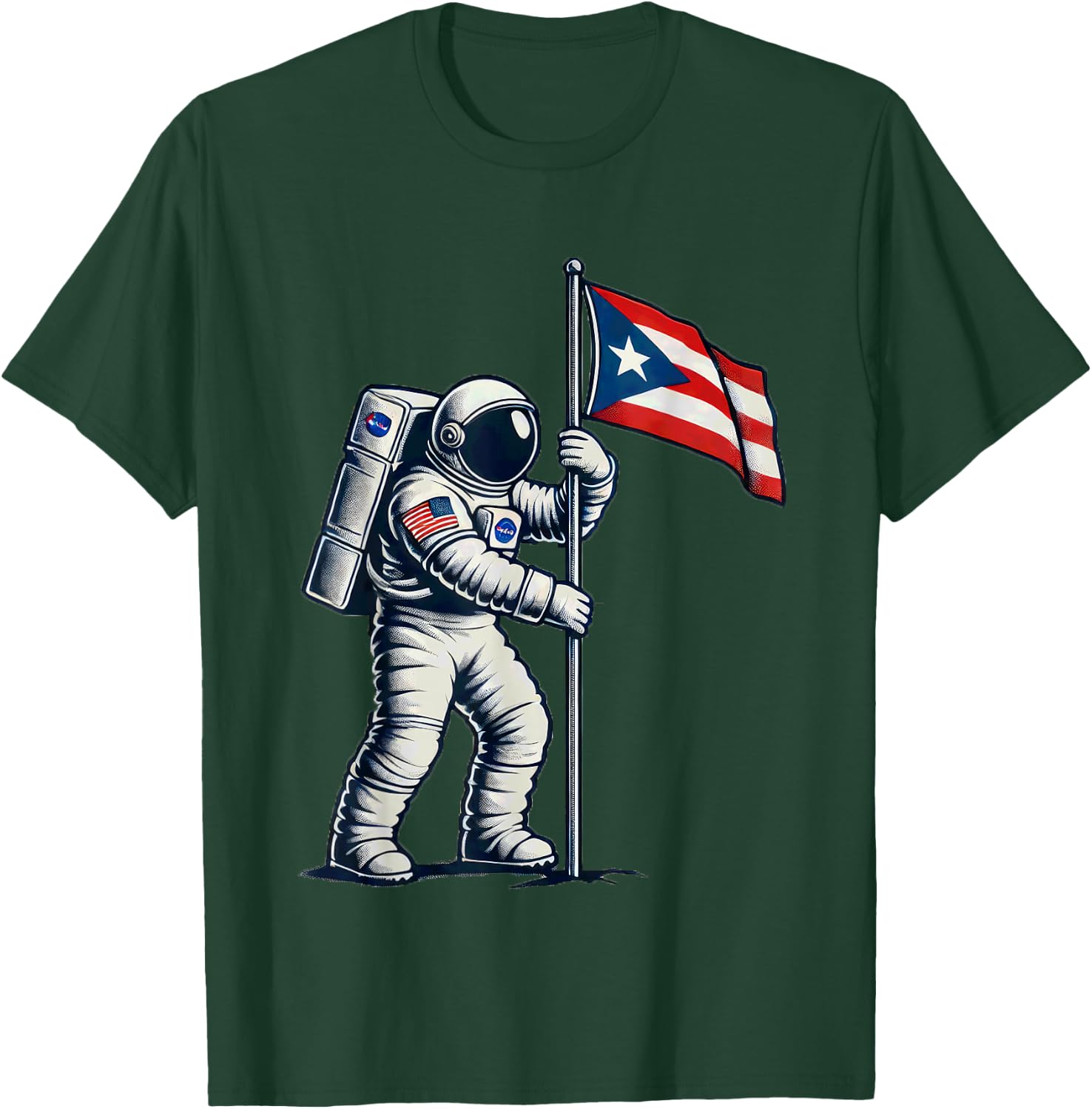 Astronaut Holding Puerto Rican Flag Moon Landing Boricua T-Shirt - T-Shirt | Forest