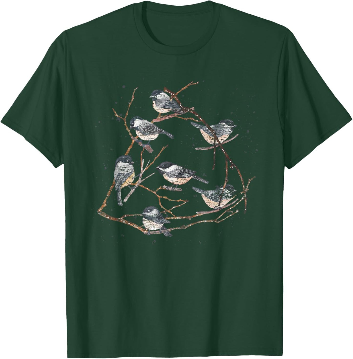 Tree Branches Nature Animal Lover Vintage Birds Chickadee T-Shirt - T-Shirt | Forest