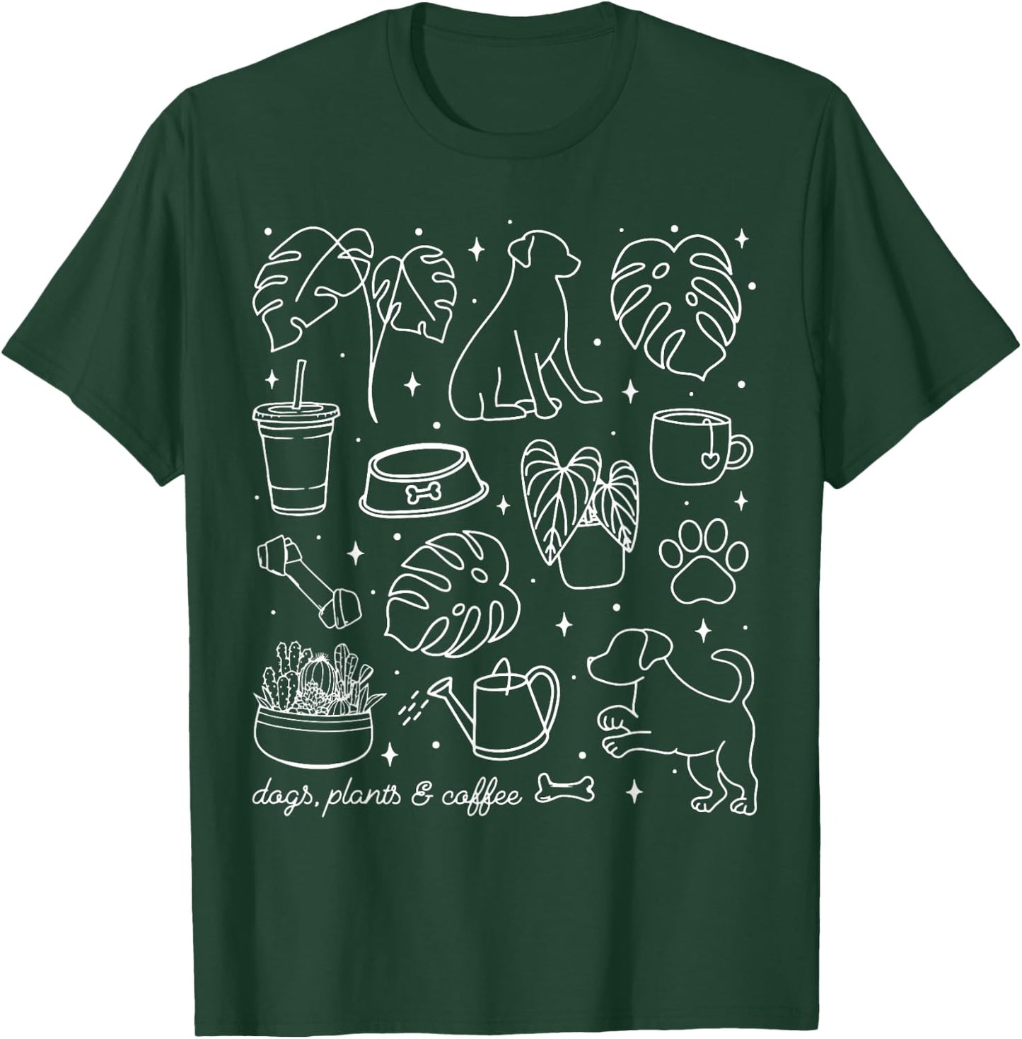 Vintage Dogs Plants & Coffee Houseplant Plant Lover Dog Mom T-Shirt - T-Shirt | Forest