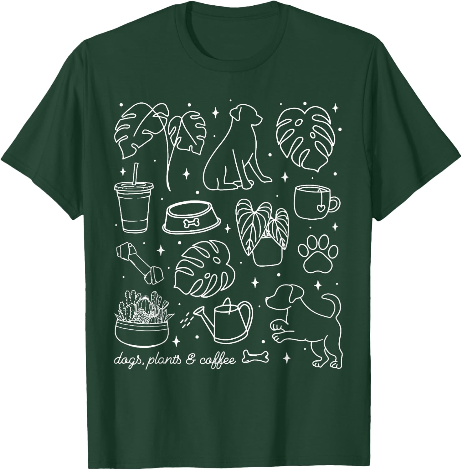 Vintage Dogs Plants & Coffee Houseplant Plant Lover Dog Mom T-Shirt - T-Shirt | Forest