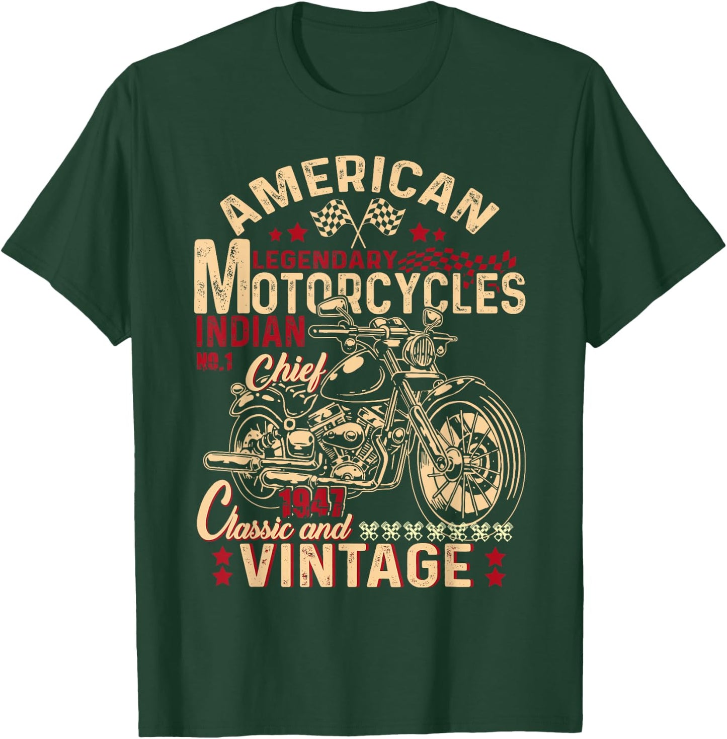Retro Vintage American Motorcycle Indian for Old Biker Funny T-Shirt - T-Shirt | Forest