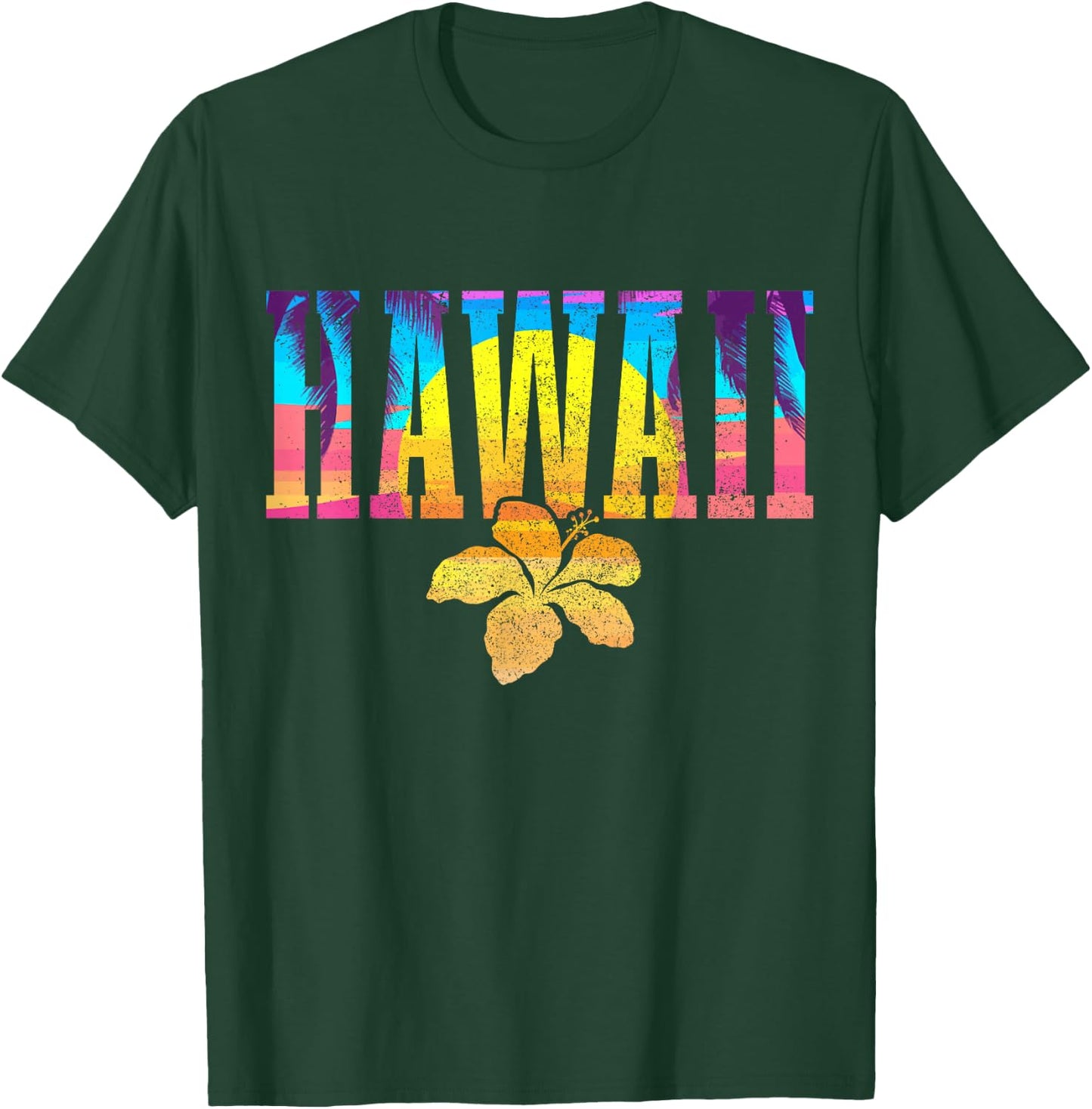 Hawaii Vintage Sunset Hibiscus Flower Hawaiian Surf Surfer T-Shirt - T-Shirt | Forest