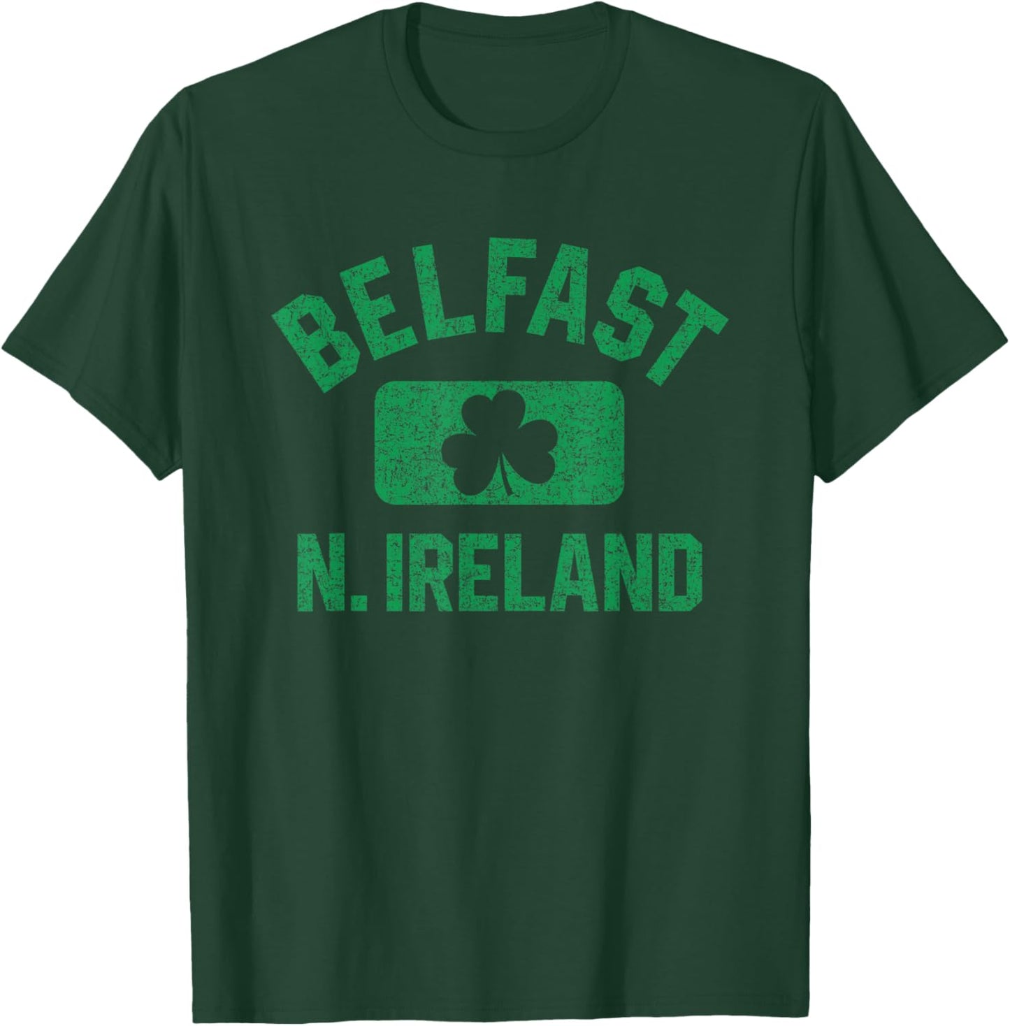 Belfast N. Ireland Gym Style Distressed Green Print T-Shirt - T-Shirt | Forest