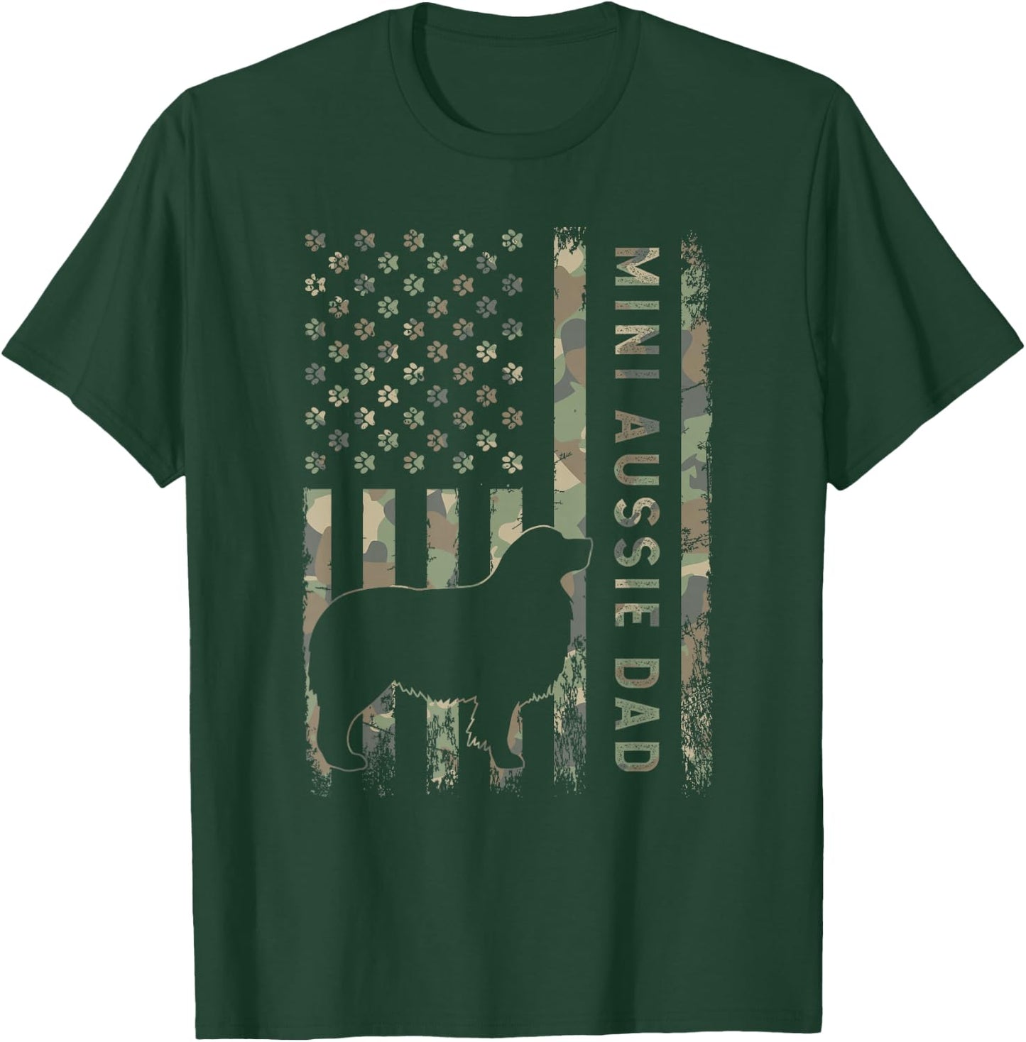 Mini Aussie Dad Australian Shepherd Dog Camo USA Flag T-Shirt - T-Shirt | Forest