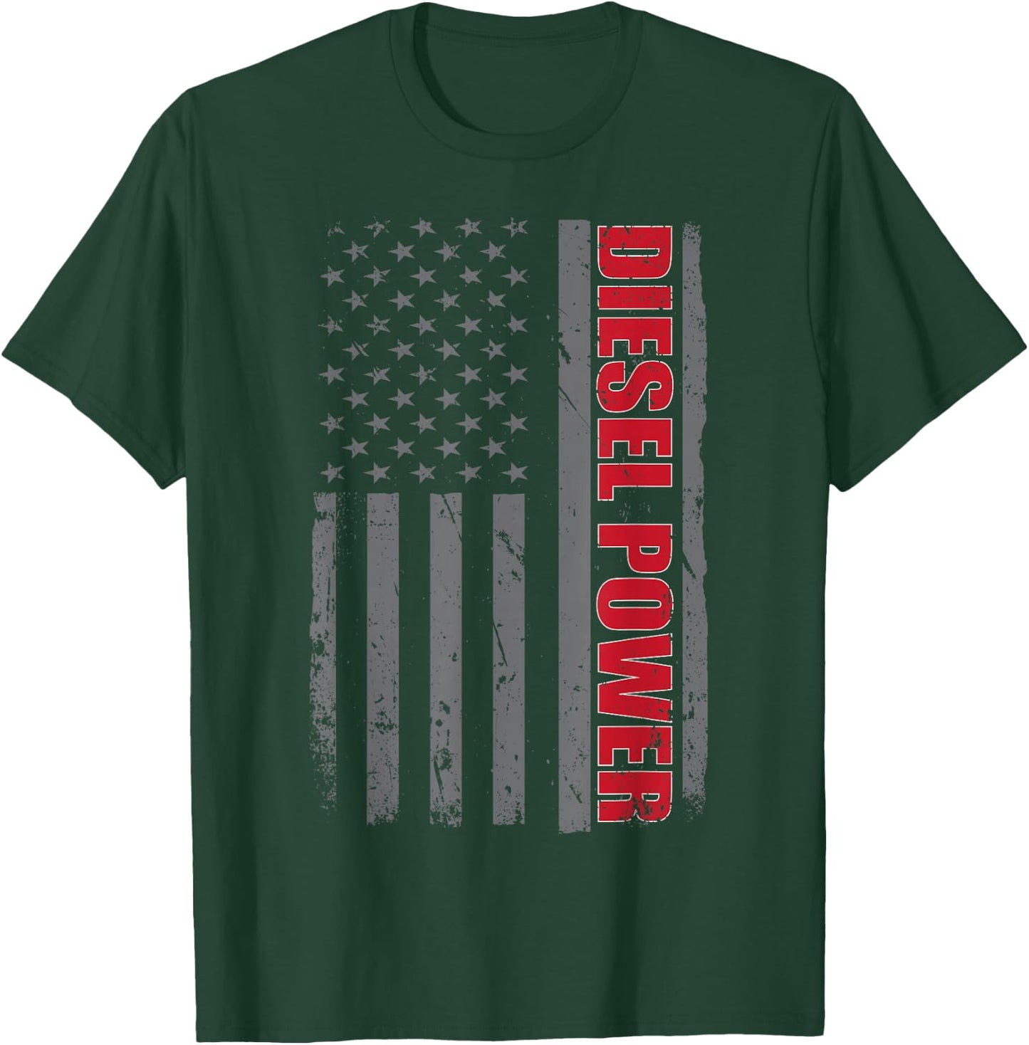 Diesel Truck Power Patriotic Flag American Truck Driver T-Shirt - T-Shirt | Forest