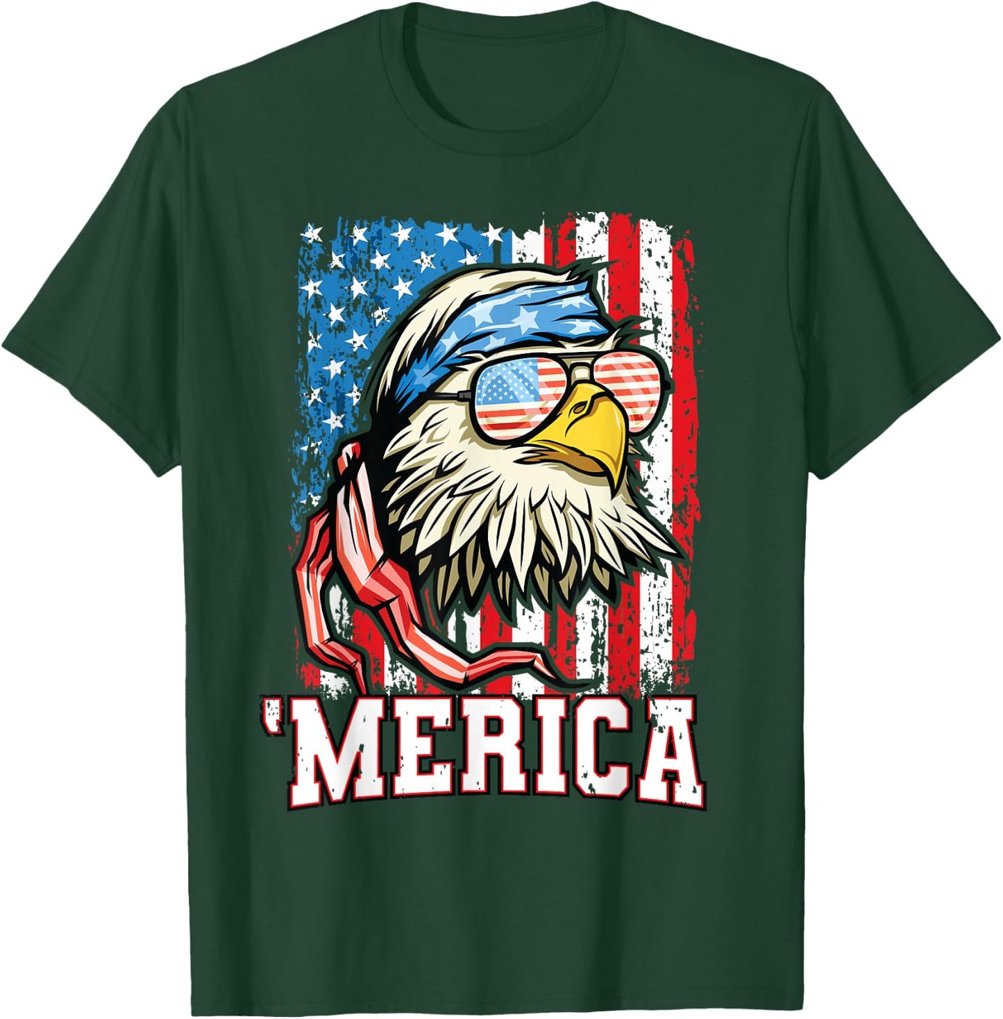 4th of July Shirt Bald Eagle USA Flag Patriotic Merica T-Shirt - T-Shirt | Forest