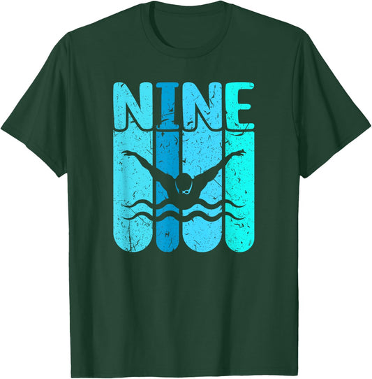 Swimmer 9th Birthday Swimming T-Shirt - T-Shirt | Forest