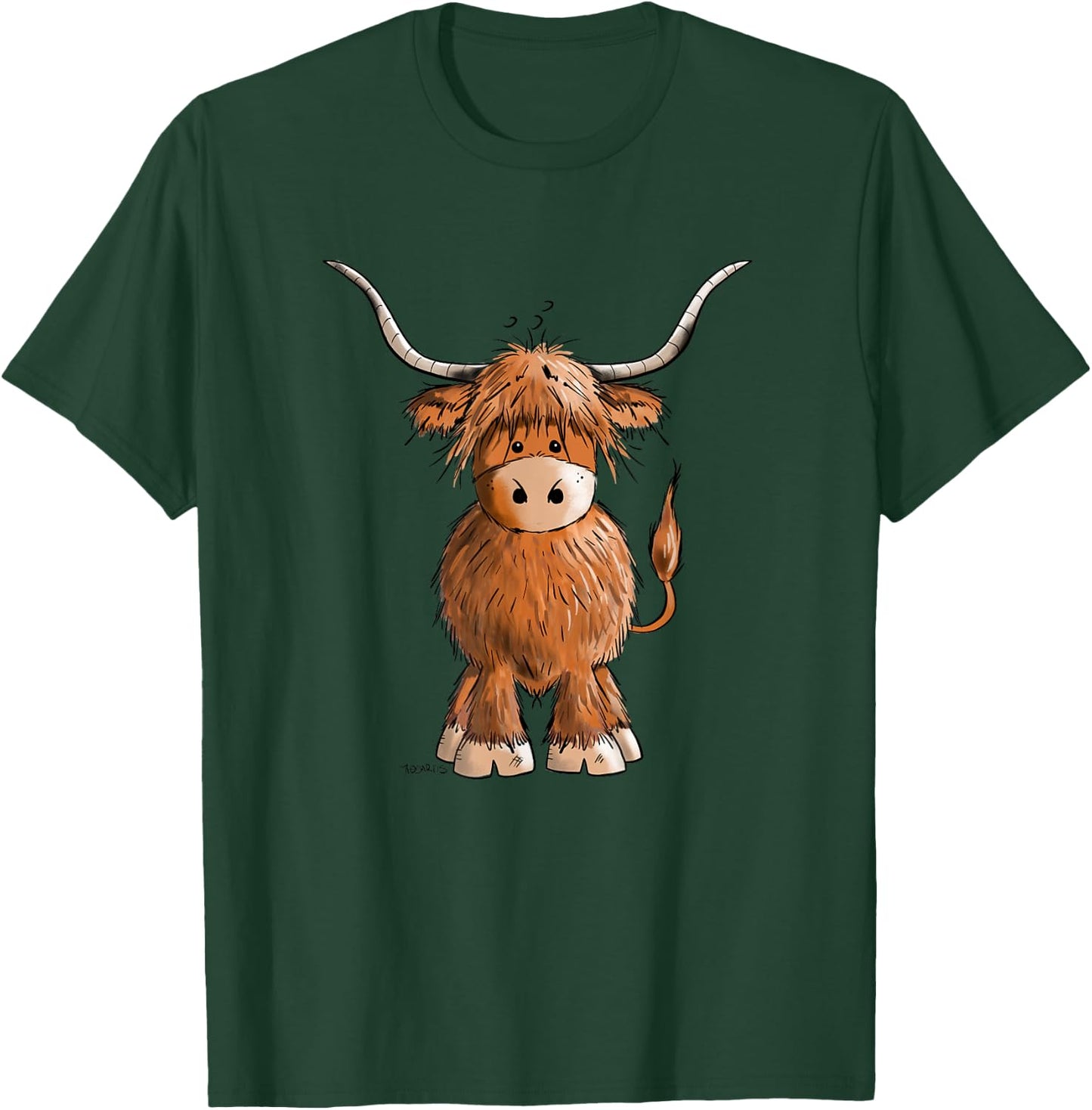 Cute Hairy Scottish Highland Cow Men Kids T-Shirt - T-Shirt | Forest