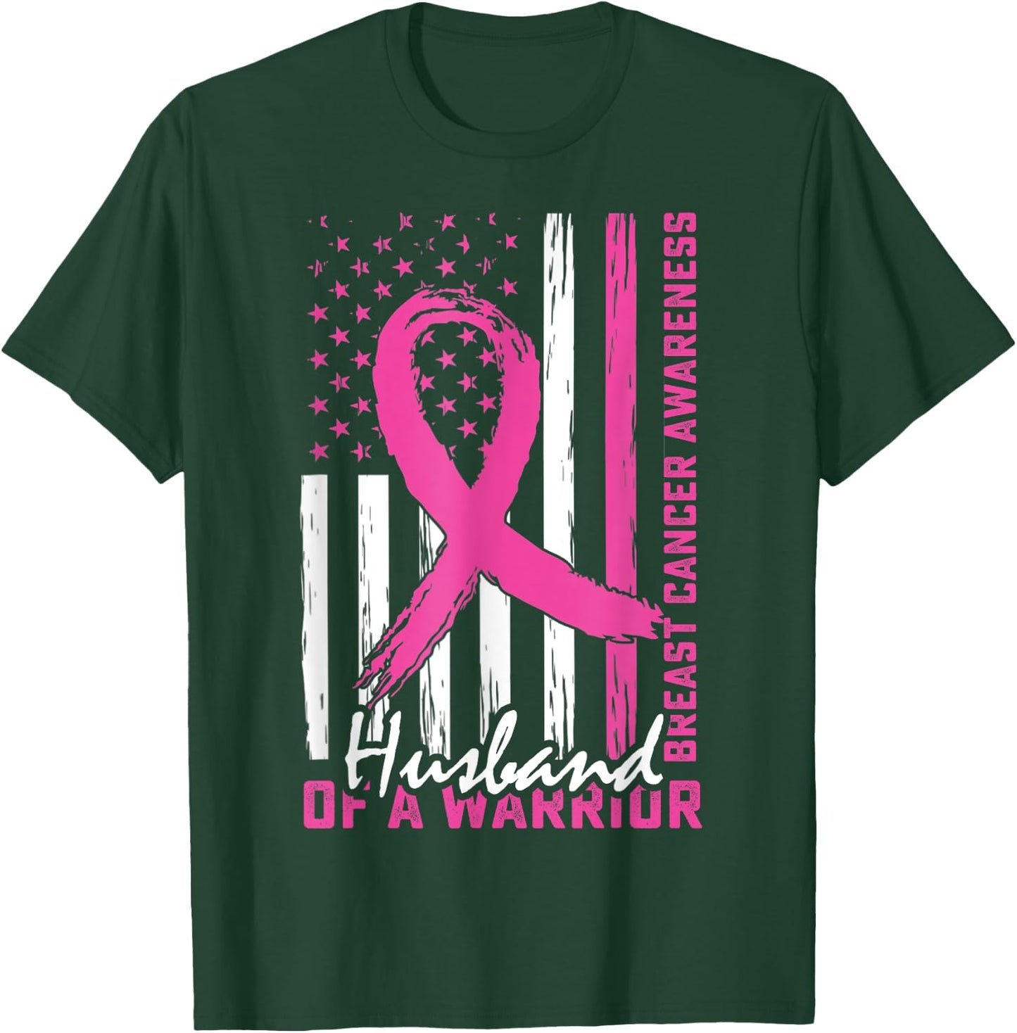 Husband Breast Cancer Support Huband of a Warrior US Flag T-Shirt - T-Shirt | Forest