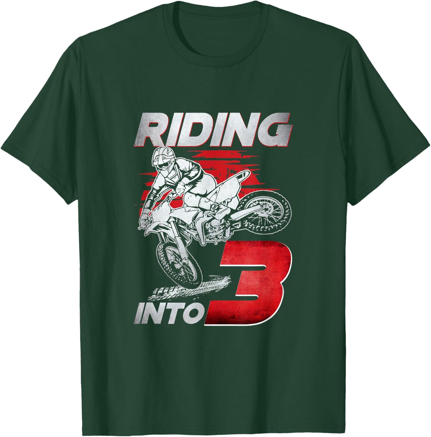 Riding Into 3 Dirt Bike 3 Years Old 3rd Birthday Party Boys T-Shirt - T-Shirt | Forest