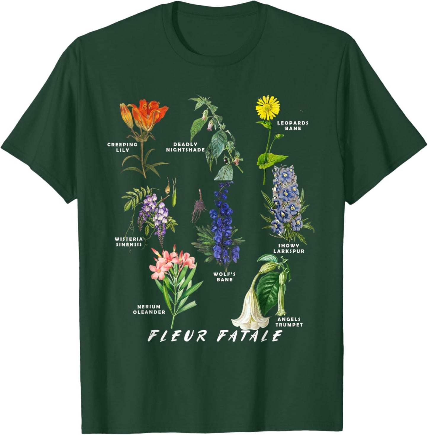Botanist Gardening Fleur Fatale Poison Botanical Chart T-Shirt - T-Shirt | Forest
