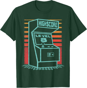 8th Birthday 8 Year Old Retro Gamer Level Up Unlocked T-Shirt - T-Shirt | Forest