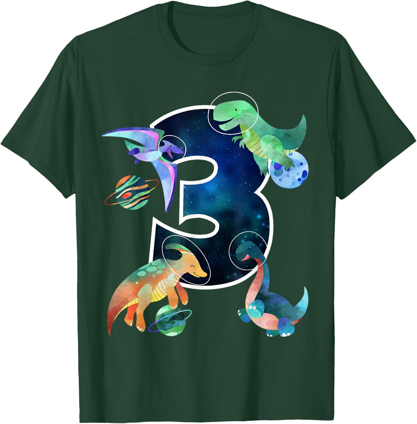 Kids Astronaut Outer Space Dinosaurs 3rd Birthday Boy Gift T-Shirt - T-Shirt | Forest