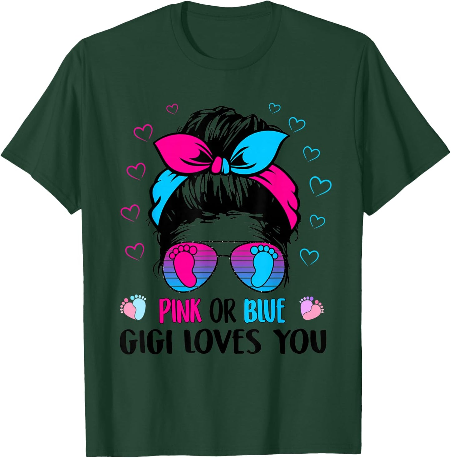 Pink or Blue Gigi Loves You Gender Reveal T-Shirt - T-Shirt | Forest