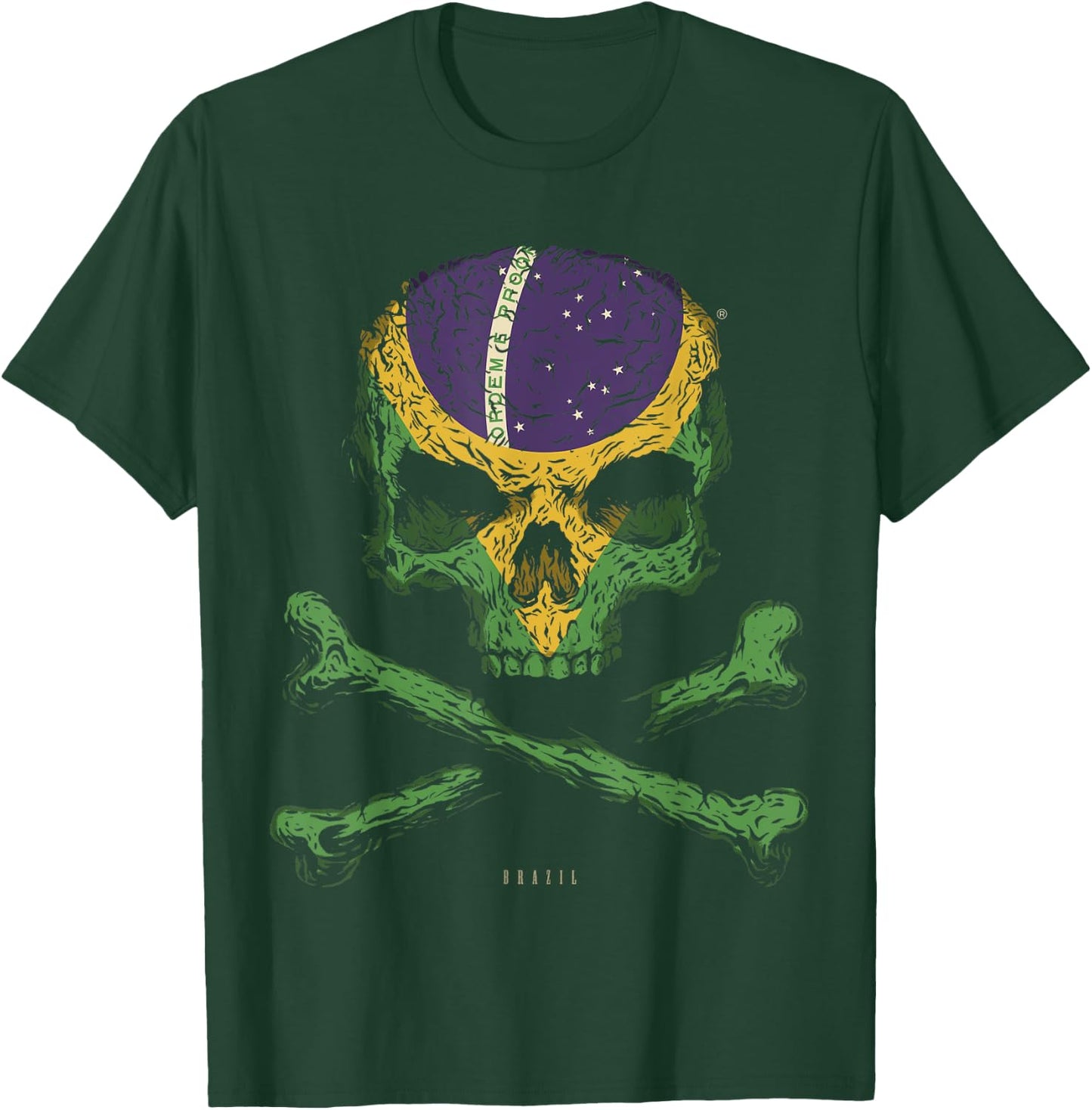 SKULL CROSSBONES BRAZIL Flag Skeleton Brazilian Heart T-Shirt - T-Shirt | Forest