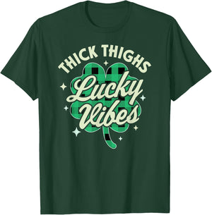 Thick Thighs Lucky Vibes Buffalo Plaid Saint Patrick's Day T-Shirt - T-Shirt | Forest