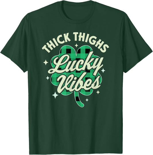 Thick Thighs Lucky Vibes Buffalo Plaid Saint Patrick's Day T-Shirt - T-Shirt | Forest