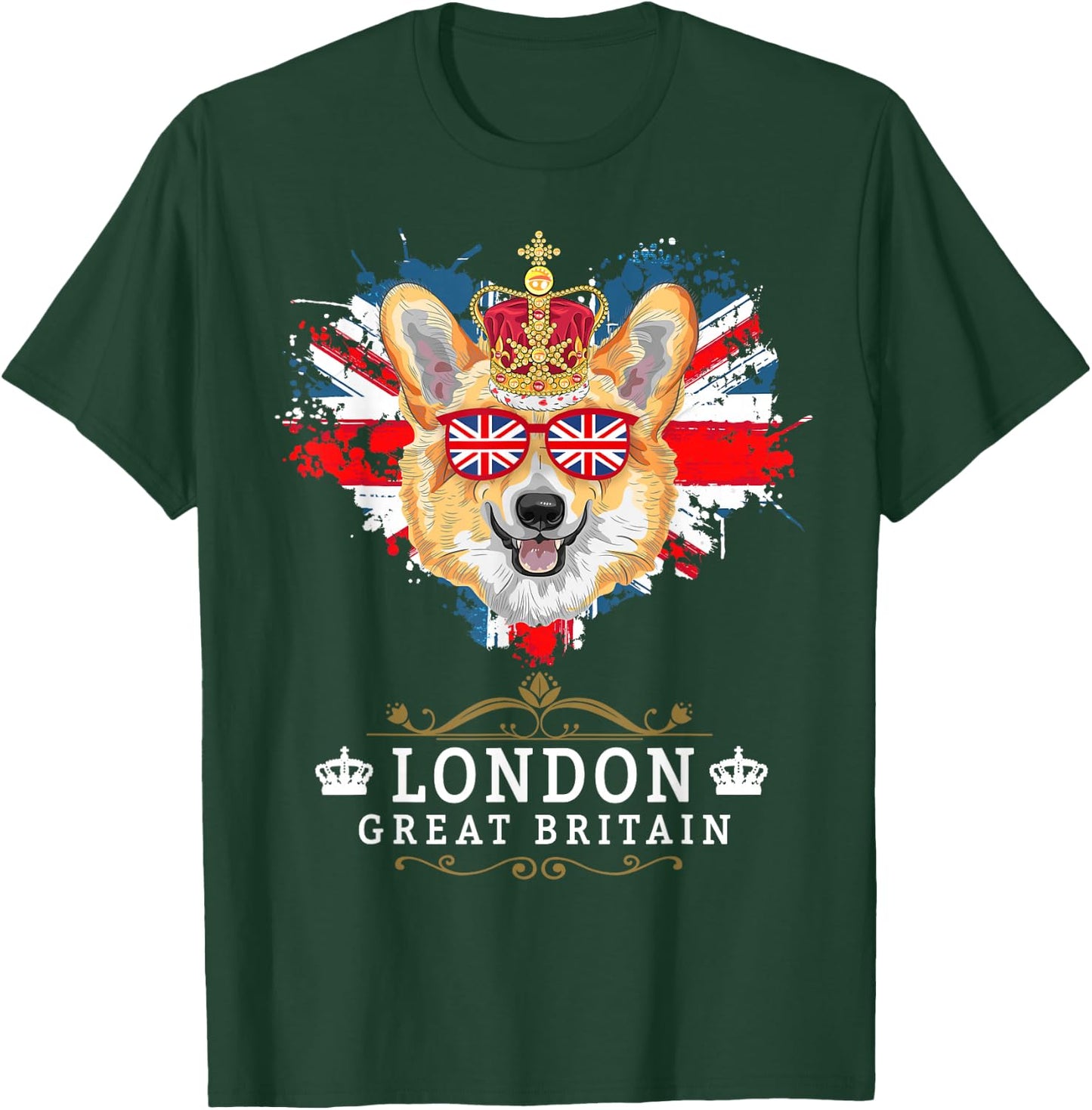 London Idea For Kids With Union Jack Flag Of England & Corgi T-Shirt - T-Shirt | Forest