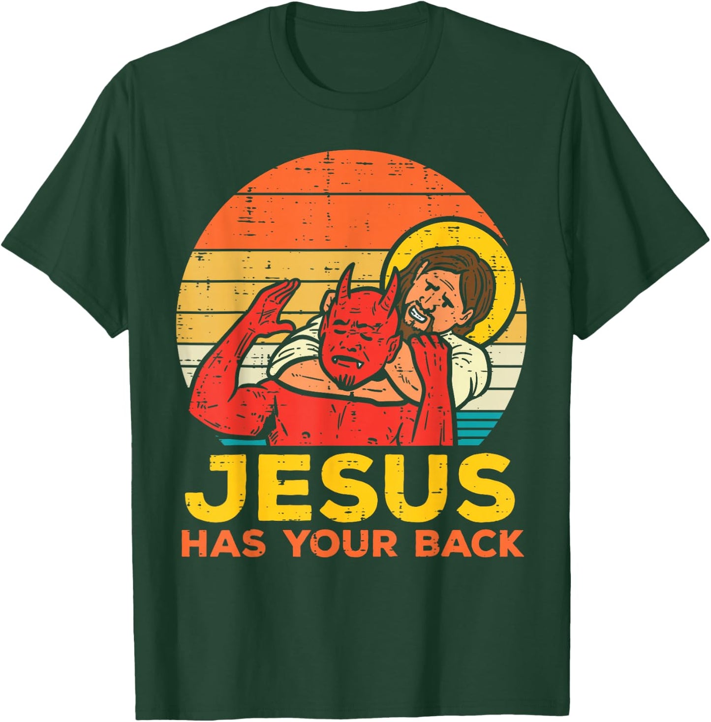 Jesus Has Your Back Jiu Jitsu Retro Christian Men Women Kids T-Shirt - T-Shirt | Forest