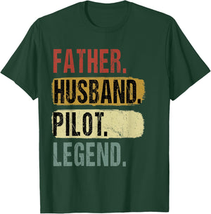 Father Husband Pilot Legend Vintage Dad Father's Day T-Shirt - T-Shirt | Forest