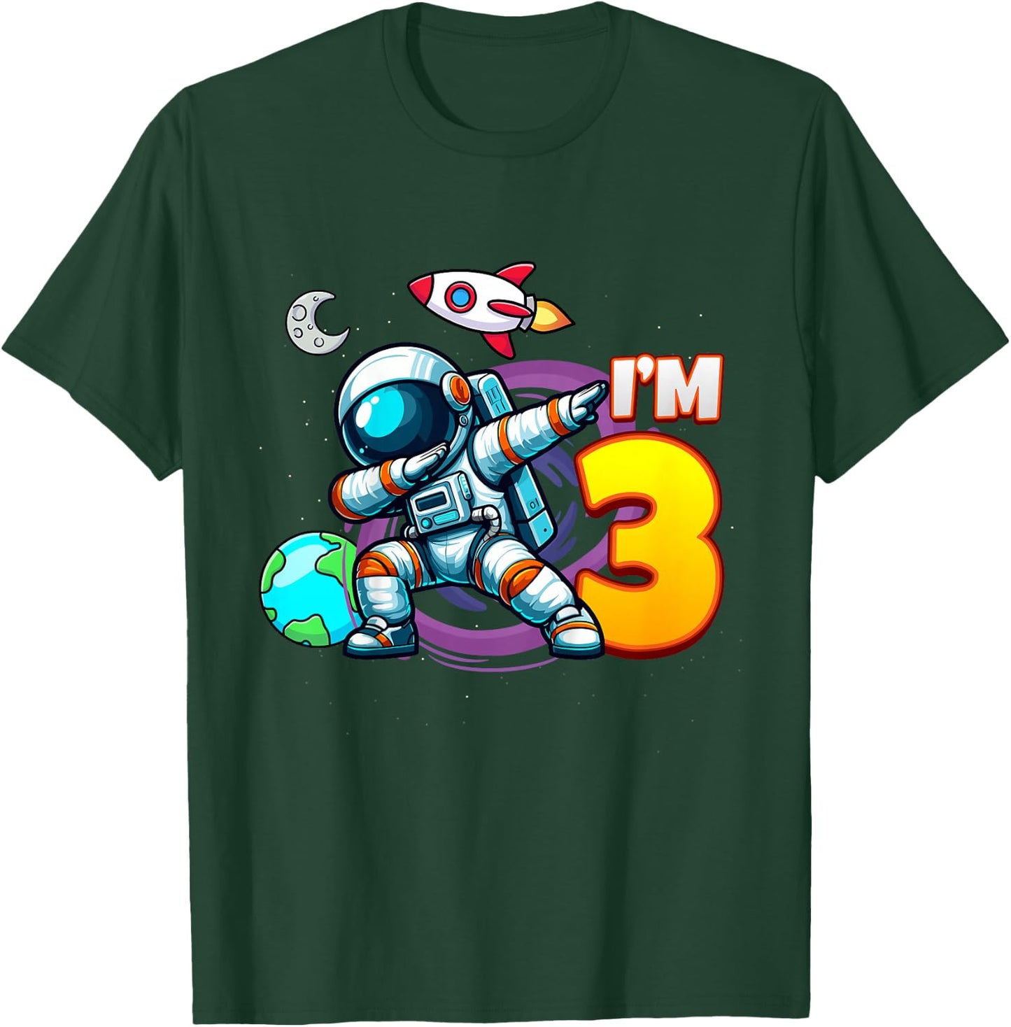 I'm 3 For 3 Year Old Boy Space Astronaut 3rd Birthday T-Shirt - T-Shirt | Forest