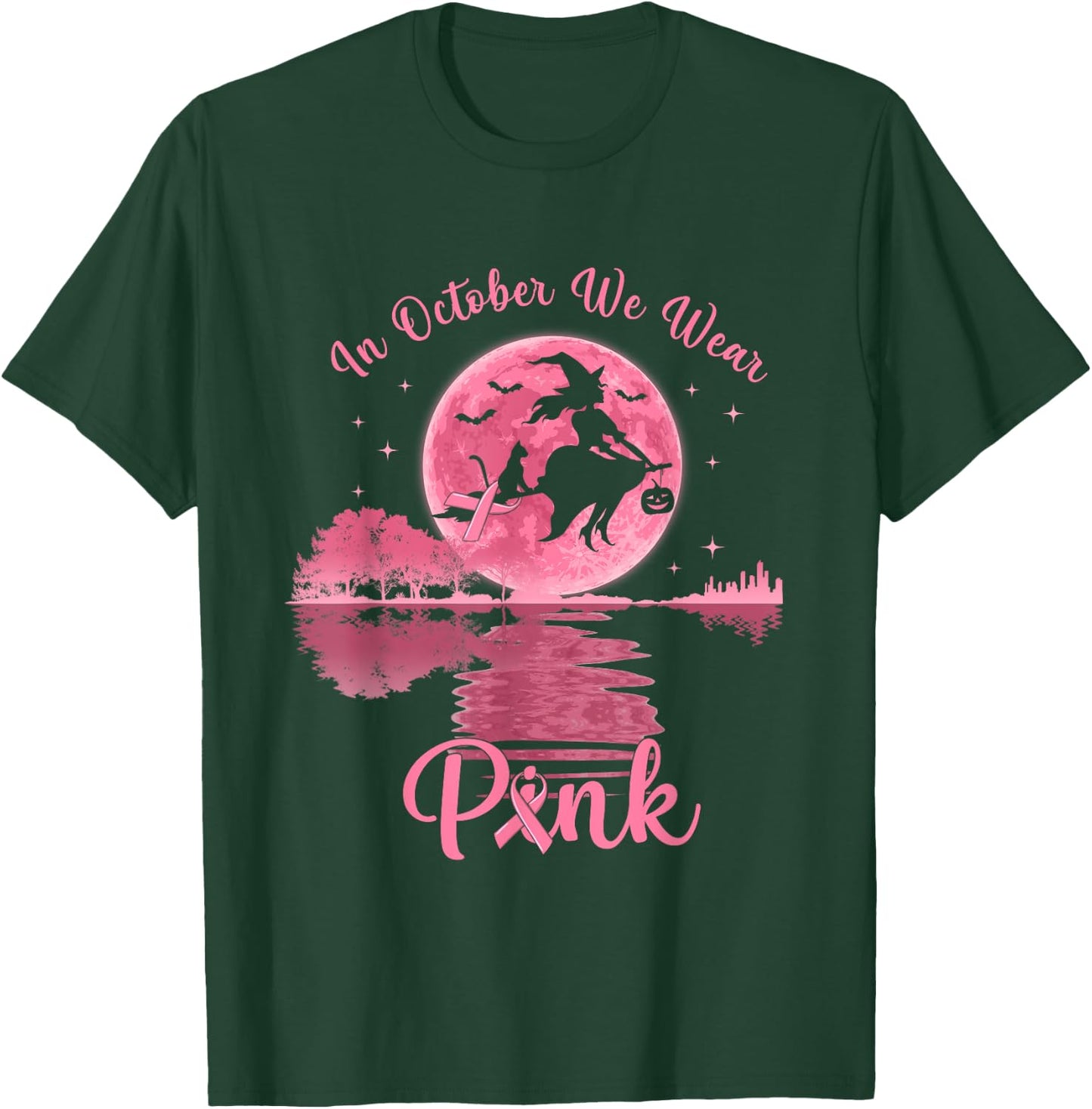 In October We Wear Pink Witch Breast Cancer Awareness T-Shirt - T-Shirt | Forest