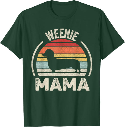 Vintage Retro Weenie Mama Funny Dachshund Lover Weiner Dog Women Kids T-Shirt - T-Shirt | Forest