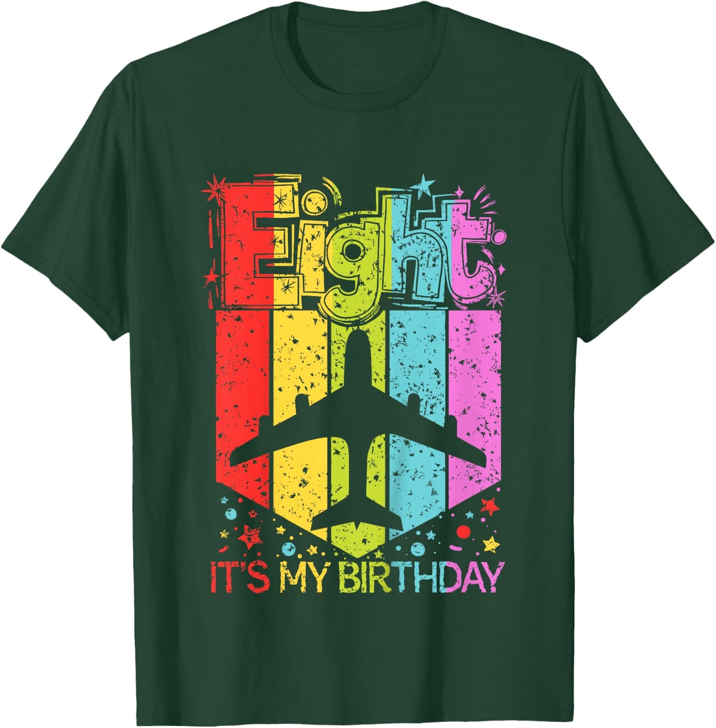 Kids 8th Birthday Boy Girl 8 Year Old Airplane Birthday Pilot T-Shirt - T-Shirt | Forest