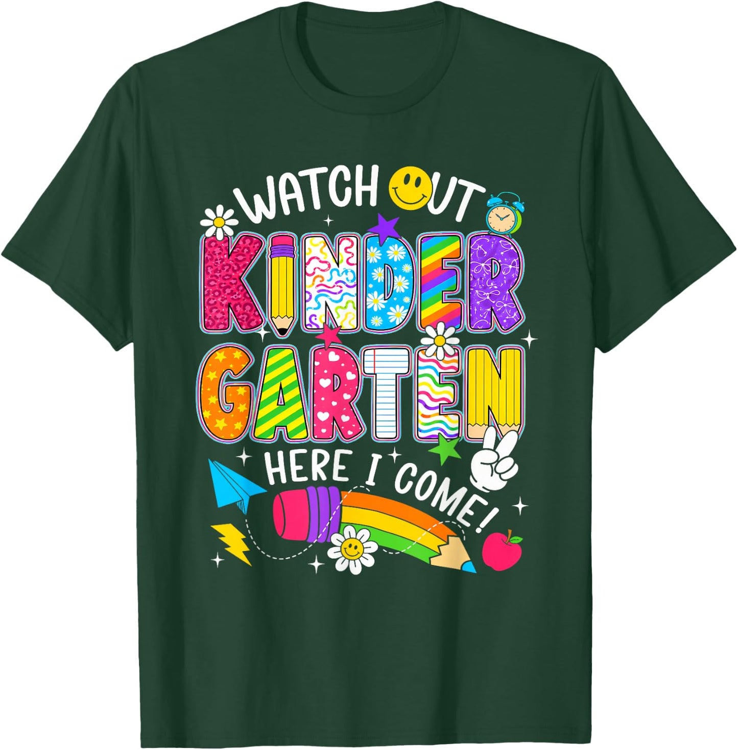Watch Out Kindergarten Here I Come First Day of School Funny T-Shirt - T-Shirt | Forest