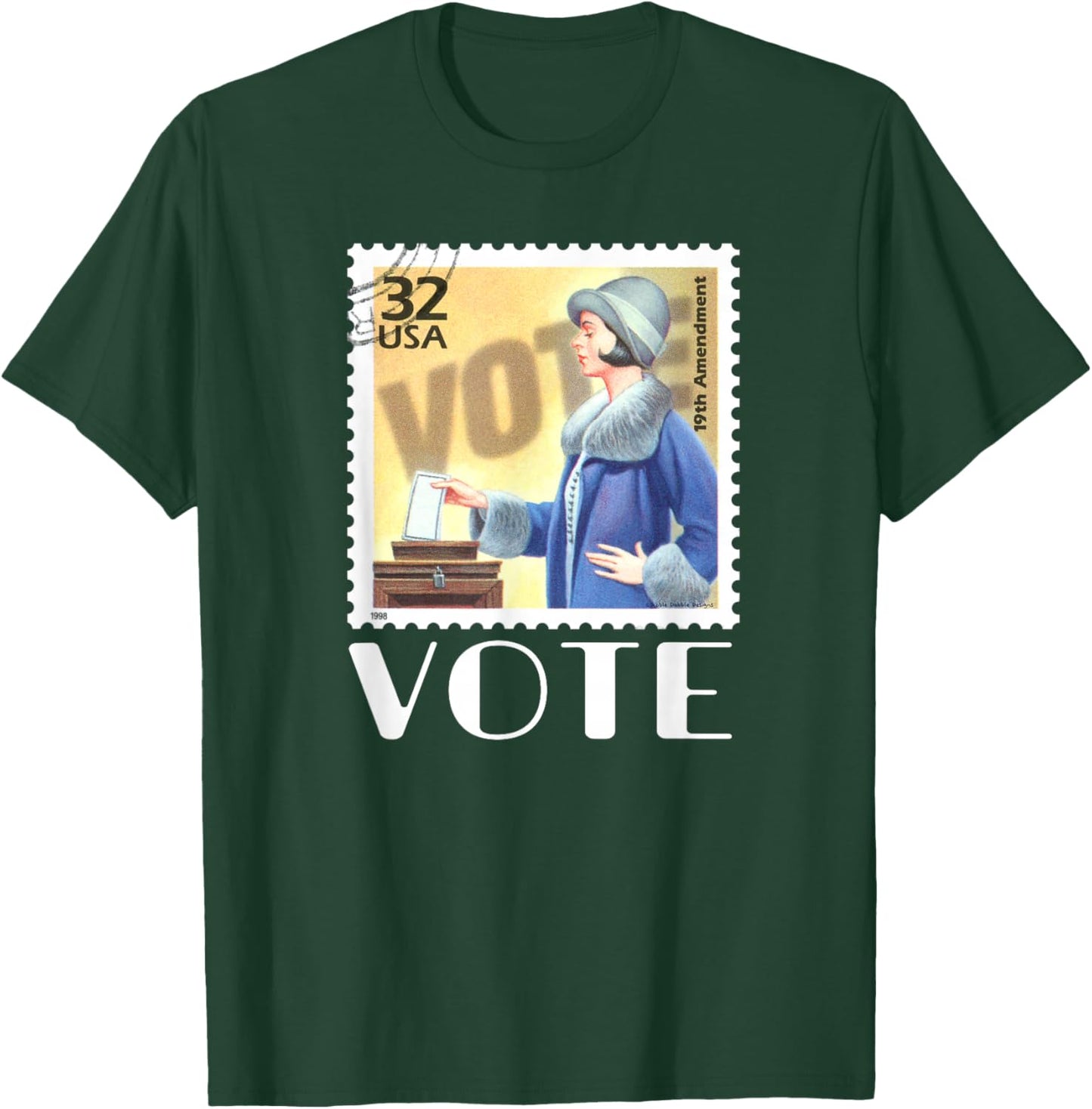 Retro 19th Amendment Stamp Women's Rights VOTE T-Shirt - T-Shirt | Forest